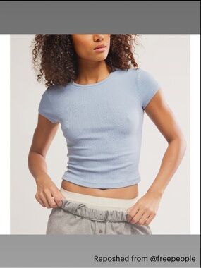 Free People Ribbed Pointelle Ribbed Short Sleeve Crop Tee NWT